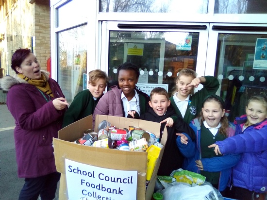 Miss Daykin and School Council members were overwhelmed by the amount of food donated today for Weymouth Foodbank.